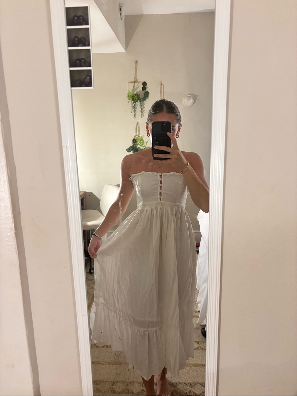 Urban Outfitters Strapless Cream/Taupe Tiered Maxi Dress